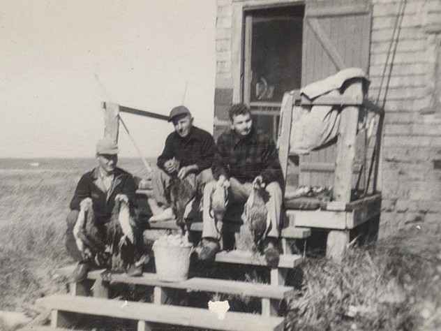 Fred Crafts (at right), with classmate Bob Krumveida (left) and a friend, Bob Ciccone, at Monomoy in November 1949