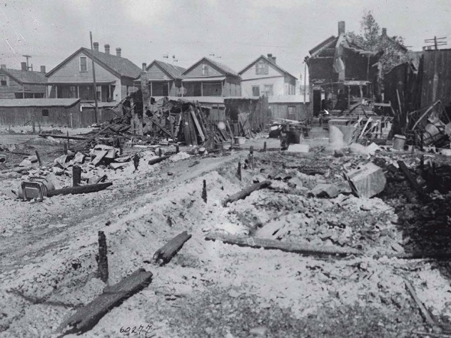 Photograph of homes destroyed by fire in the 1917 East St. Louis massacre
