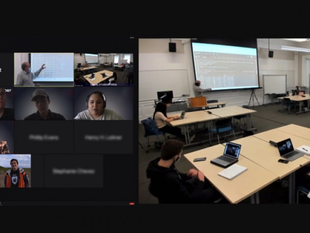 Side-by-side remote and in-room views during a hybrid class