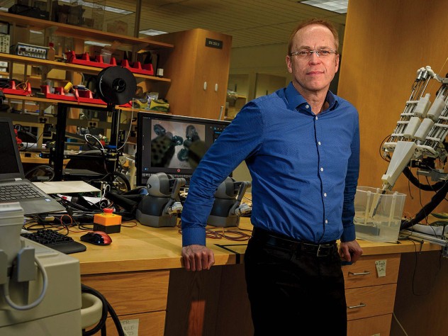 Pierre Dupont standing in pediatric surgical research lab at Boston Children's Hospital