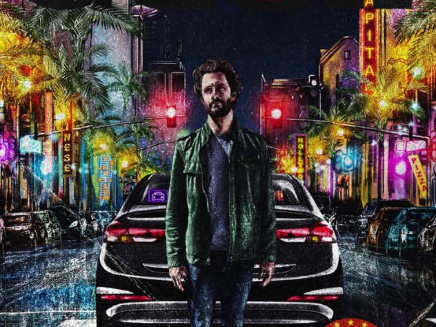 Film poster for DASH, showing the driver in front of his car on Hollywood Boulevard