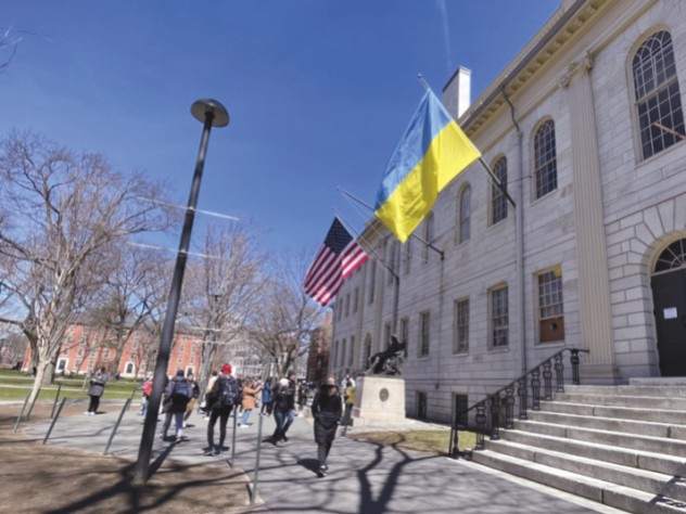 Ukrainian flag flying at University Hall