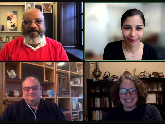 Jerome Offord, Jr., Sara Bleich, Meira Levinson, and Richard Cellini speak via video