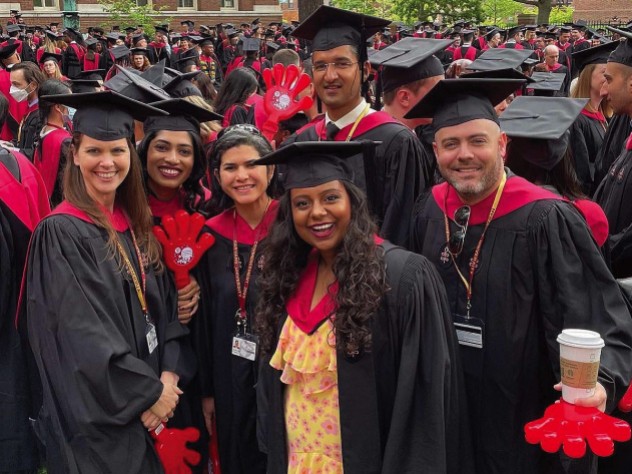 Harvard students in caps and gowns