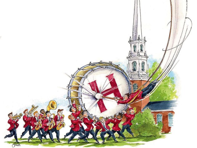 Cartoon of Harvard Band’s large drum