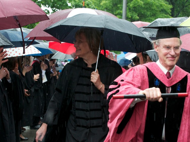 Photograph by Jim Harrison An umbrella for President Drew Faust during the Phi Beta Kappa procession to Sanders Theatre
