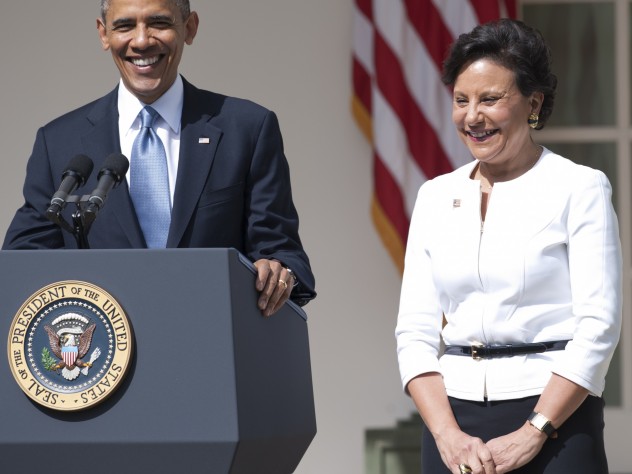 US President Barack Obama announces his nominee for Secretary of Commerce, Penny Pritzker, during an event in the Rose Garden of the White House in Washington, DC, on May 2, 2013.