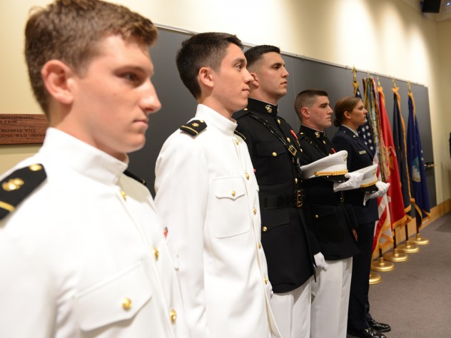 Photograph by Jim Harrison ROTC’s Harvard Class of 2013 (from left): Colin Dickinson, Christian Yoo, Gavin Pascarella, Brian Furey, and Courtney Diekema