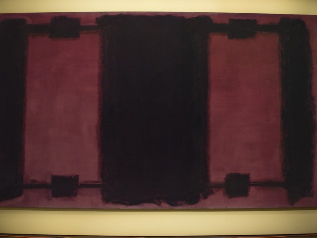 Photograph by Jim Harrison The background of Mark Rothko’s <i>Panel Four</i> exhibits different stages of color loss. The digital light projection technology illuminates the panel differentially, restoring the uniform original color.