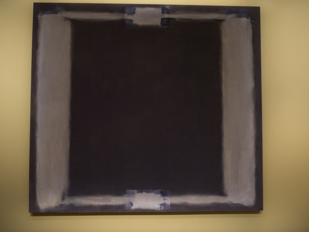 Photograph by Jim Harrison <i>Panel Five</i> originally exhibited a pink figure on crimson ground. Ancient architecture inspired the composition of the murals, in which the figures resemble classical columns.
