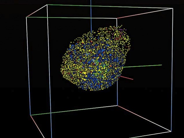 Modified from Zhang et al., <em>Mathematical and Computer Modelling,</em> 49 (1-2):307-319, 2009 (doi:10.1016/j.mcm.2008.05.011) But to aid in the study and treatment of the disease, scientists and clinicians are turning increasingly to tools such as this three-dimensional brain-tumor simulation that shows the evolution of a population of cancer cells. (The colors indicate different clones of cancer cells.)
