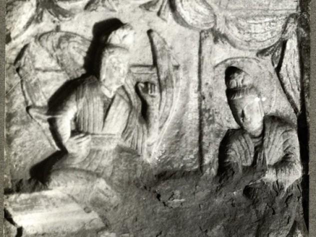 From the Yun Kang Caves, Cave 6, <i>Scenes from the Life of Sakyamuni: Meeting the Poor, the Sick, the Aged, and the Dead Man</i> (5th century A.D.)