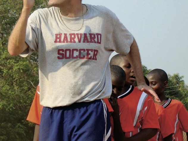 Nick Gates ’91, who founded Coaches Across Continents, works with coaches (above) and youths (at right) in Tanzania in 2009. 