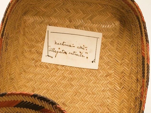 Labels recorded the Chitimacha name of the pattern, here "Alligator Entrails [Guts]." 