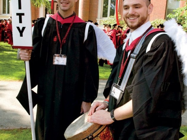 Photograph by Jim Harrison “Angels” Charles Jacob Buehler, M.T.S. (left), and John Hudspeth Davidson, M.Div., helped lead the Divinity School contingent.