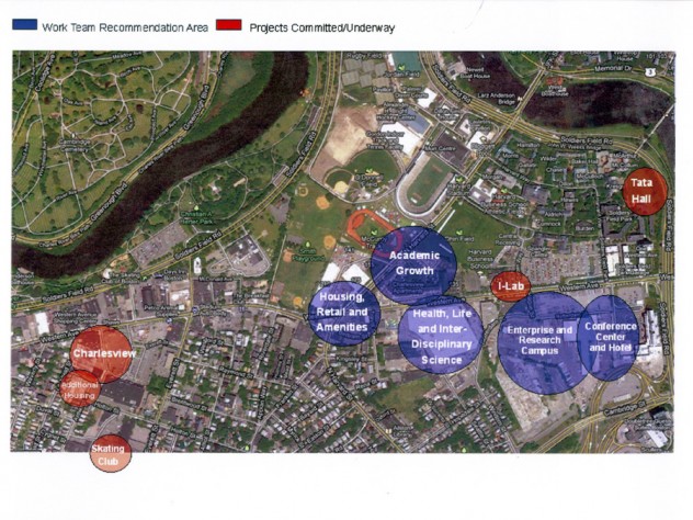 Allston Work Team A map of projects under way and projects recommended by the Allston Work Team (<a href="http://harvardmagazine.com/sites/default/files/allston-plans-2011.png">View larger map</a>)