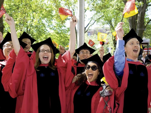 Doctoral delight: new Ph.D.s Sung Hoon Kang, Kedron Thomas, and Rheana Juno Parrenas. 