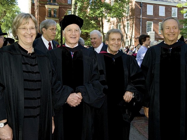 Presidential quartet: Drew Faust, Derek Bok, Neil Rudenstine, and Lawrence Summers.