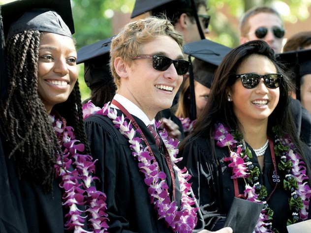 Dressed, and dressed up, to get their degrees: Eliot House-mates Janet Yarboi ’12, Eddie Grom ’12, and Lindsay Louie ’11 