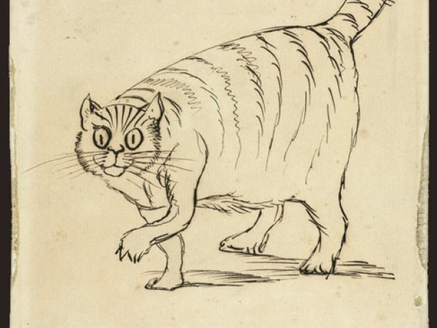 Courtesy of Houghton Library, ©President and Fellows of Harvard College, Harvard University A companion of Lear from 1872 to 1887, Foss (or Phos, as Lear calls him in this sketch) was named after a big cougar-like carnivore of Madagascar. Ink on paper.