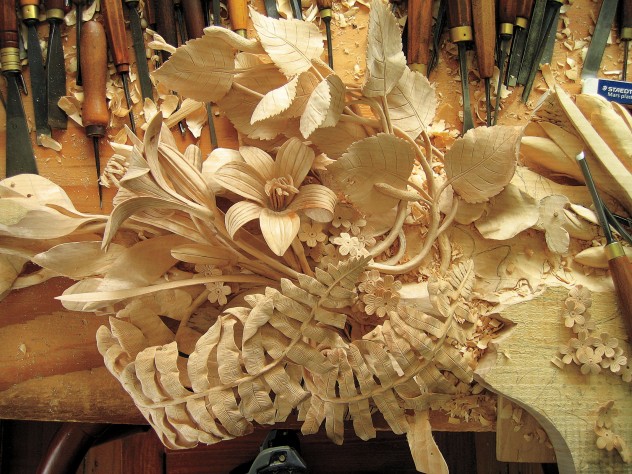A work in progress on the carving bench