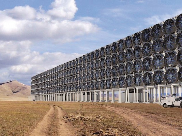 A rendering of David Keith&rsquo;s proposed modular carbon-capture plant; he says such plants will not solve the carbon emissions problem. 