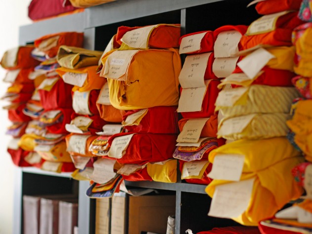 Photograph by Nina Menconi/Courtesy of the Tibetan Buddhist Resource Center Located in Harvard Square, the Tibetan Buddhist Resource Center hosts shelves of traditional Tibetan volumes, which the organization scans, catalogues, and returns to their owners.