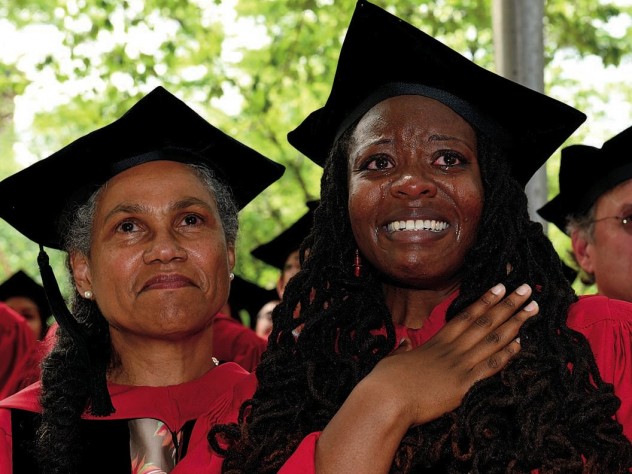 Ph.D. recipients Jacqueline Cooke Rivers (African American studies) of Boston (at left), and Jovonne Bickerstaff (sociology) of Akron, Ohio