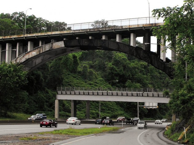 A substructure protects motorists from falling concrete until Pittsburgh&rsquo;s 1922 Beechwood Boulevard Bridge is rebuilt.