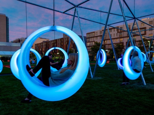 Photograph by John Horner “Swing Time” is an interactive installation on Lawn on D, a park in South Boston.