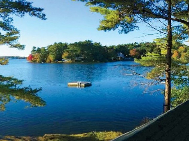 The saunas are steps from Furnace Pond, where a raft beckons swimmers.
