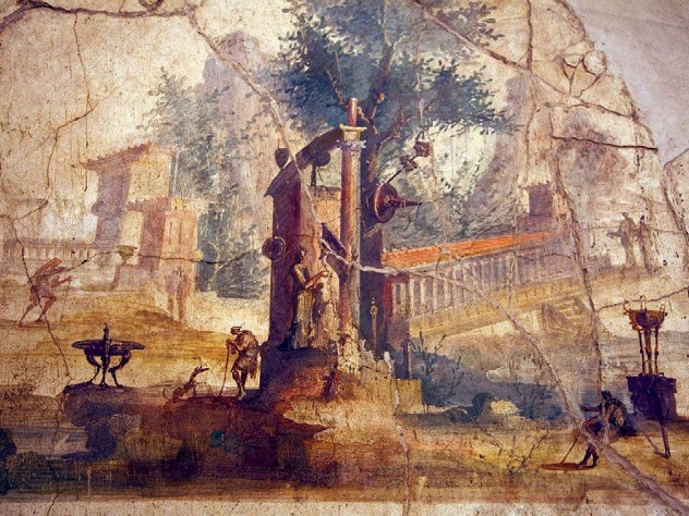 Painted fresco of a landscape, from a Roman villa