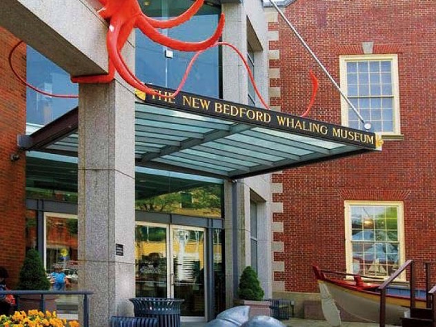 Entrance to the New Bedford Whaling Museum offers historic and contemporary architecture