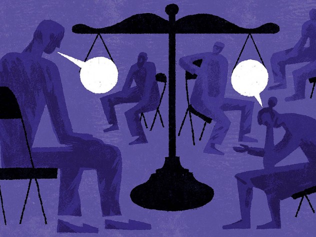 Illustration of seated people talking in a restorative justice circle