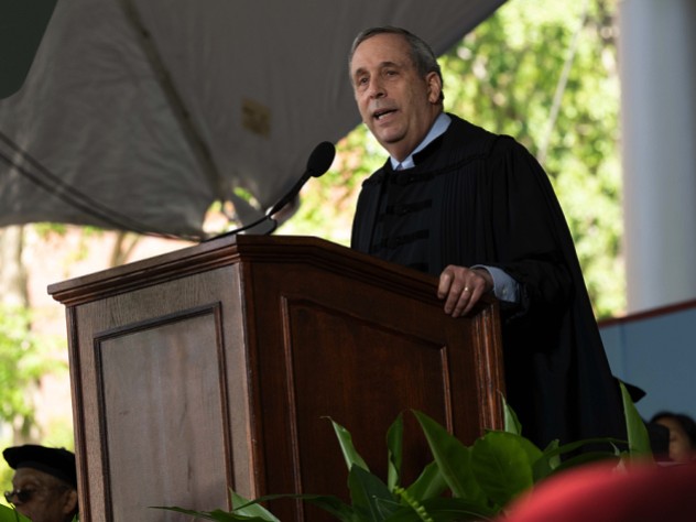 President Lawrence S. Bacow speaking at Commencement May 26, 2022