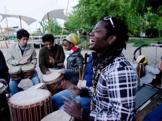 Receiving a drumming lesson in Berlin