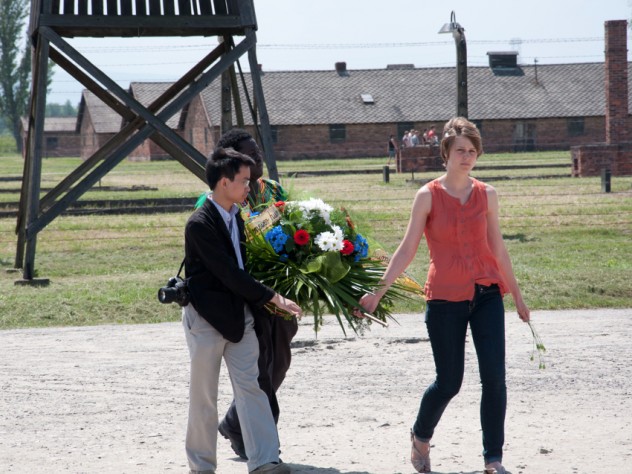 Laying a wreath in Auschwitz
