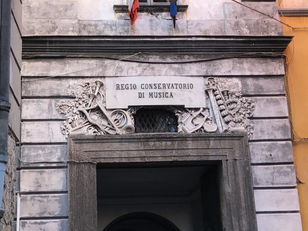 The entrance to the Naples Conservatory retains its former title, “Royal Conservatory.”