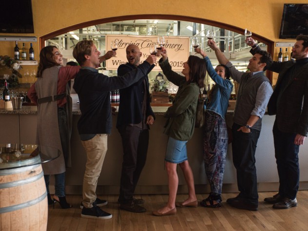 From left: Sam (Annie Parisse), Nick (Nat Faxon), Ethan (Keegan-Michael Key), Lisa (Cobie Smulders), Marianne (Jae Suh Park), Max (Fred Savage), and Felix (Billy Eichner)