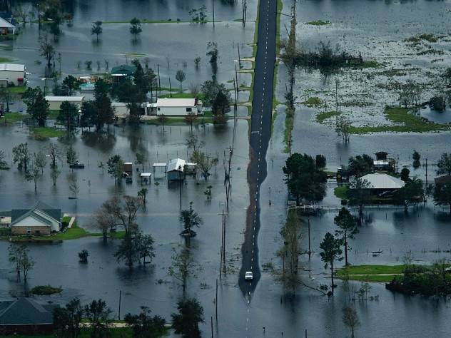 Photograph of a flood Texas residential street