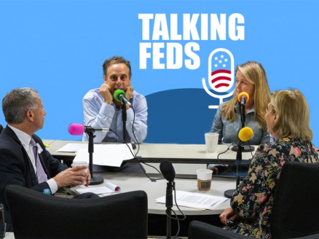 Paul Fishman, Harry Litman, Amy Jeffress, and Jamie Gorelick record an episode of the Talking Feds podcast.