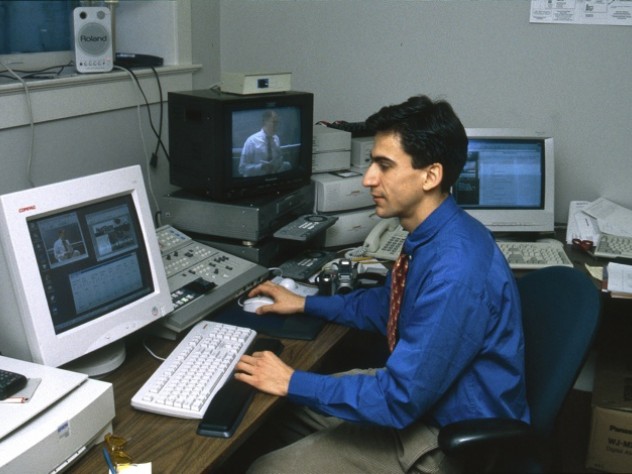 Antonio Aranda Eggermont, CAS ’99, works on the initial distance-education videos in 1999.