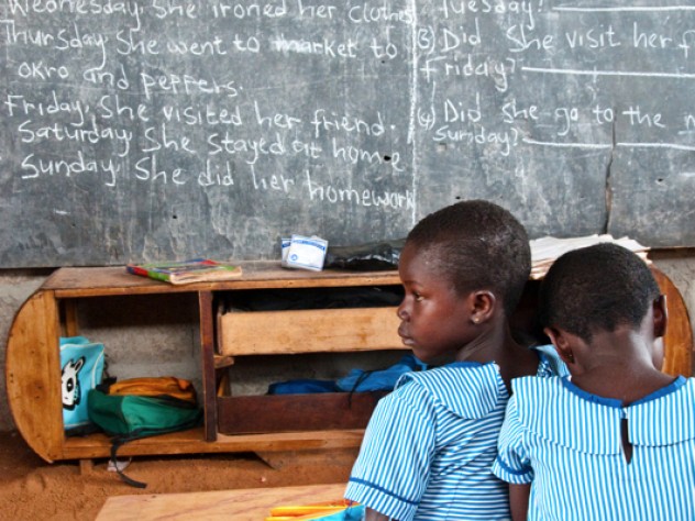 Photograph by Sara Joe Wolansky Boatong William's Class 2-level students at Christ is the Answer Preparatory School are encouraged to speak English inside and outside the classroom.