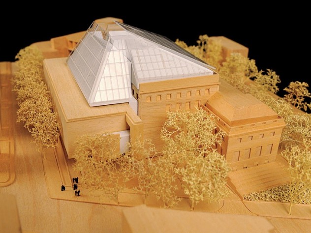 A model of the new museum building as seen from Broadway