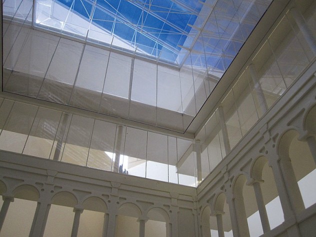 Courtesy of the Harvard Art Museums A rendering of the new building shows how the courtyard opens up to the glass lantern high above.