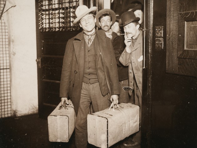 Photograph courtesy of the Harvard Art Museums Attributed to J. H. Adams, <i>Races, Immigration: United States. New York. New York City. Immigrant Station: Regulation of Immigration at the Port of Entry. United States Immigrant Station, New York City: Saved at the Last Moment (Through an Appeal, the Order to Deport Was Revoked), </i>c. 1903. Glossy collodion silver print.
