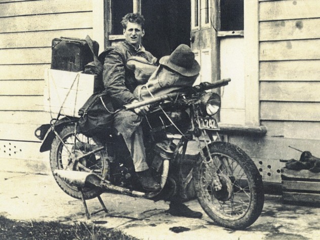 Marden in New Zealand on his way from the farm to Wellington to try to leave for America, 1942 