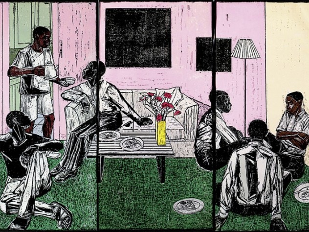 A panel from <i>Untitled</i> (1998/2007), by Kerry James Marshall, at the Harvard Art Museums 