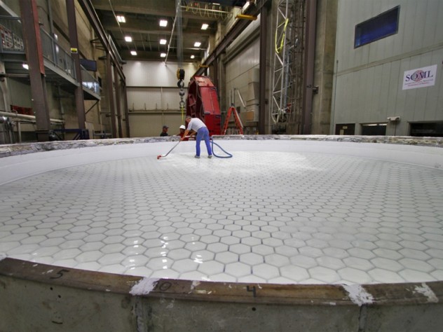 Photo by Ray Bertram, University of Arizona Cleaning the second GMT mirror blank at the Steward Observatory Mirror Lab beneath Arizona Stadium, Tucson