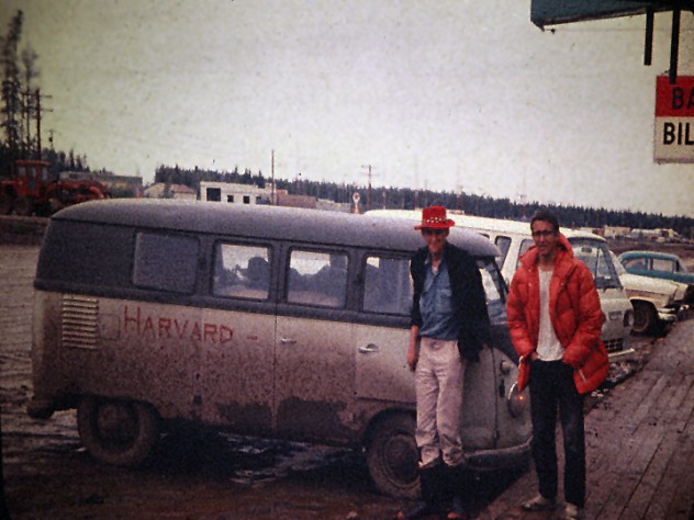 Photo courtesy of John Graham John Graham and David Roberts on the Alcan (Alaska-Canadian) Highway, en route to Mount McKinley, pose alongside the team’s VW Microbus.